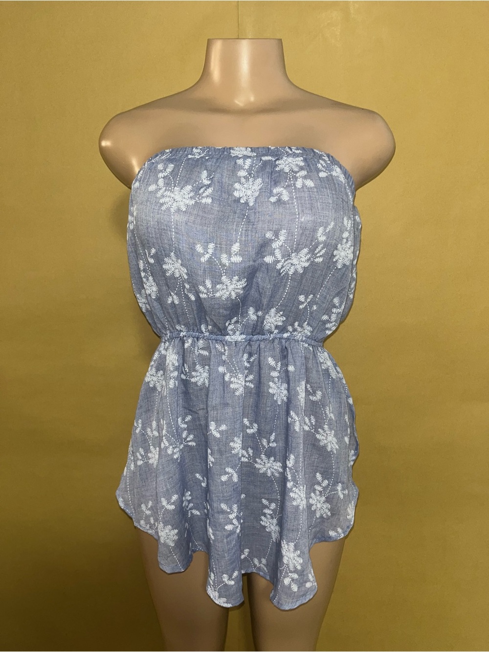 Francesca's Collections Light Blue Floral Strapless Smocked Waist Cover-Up